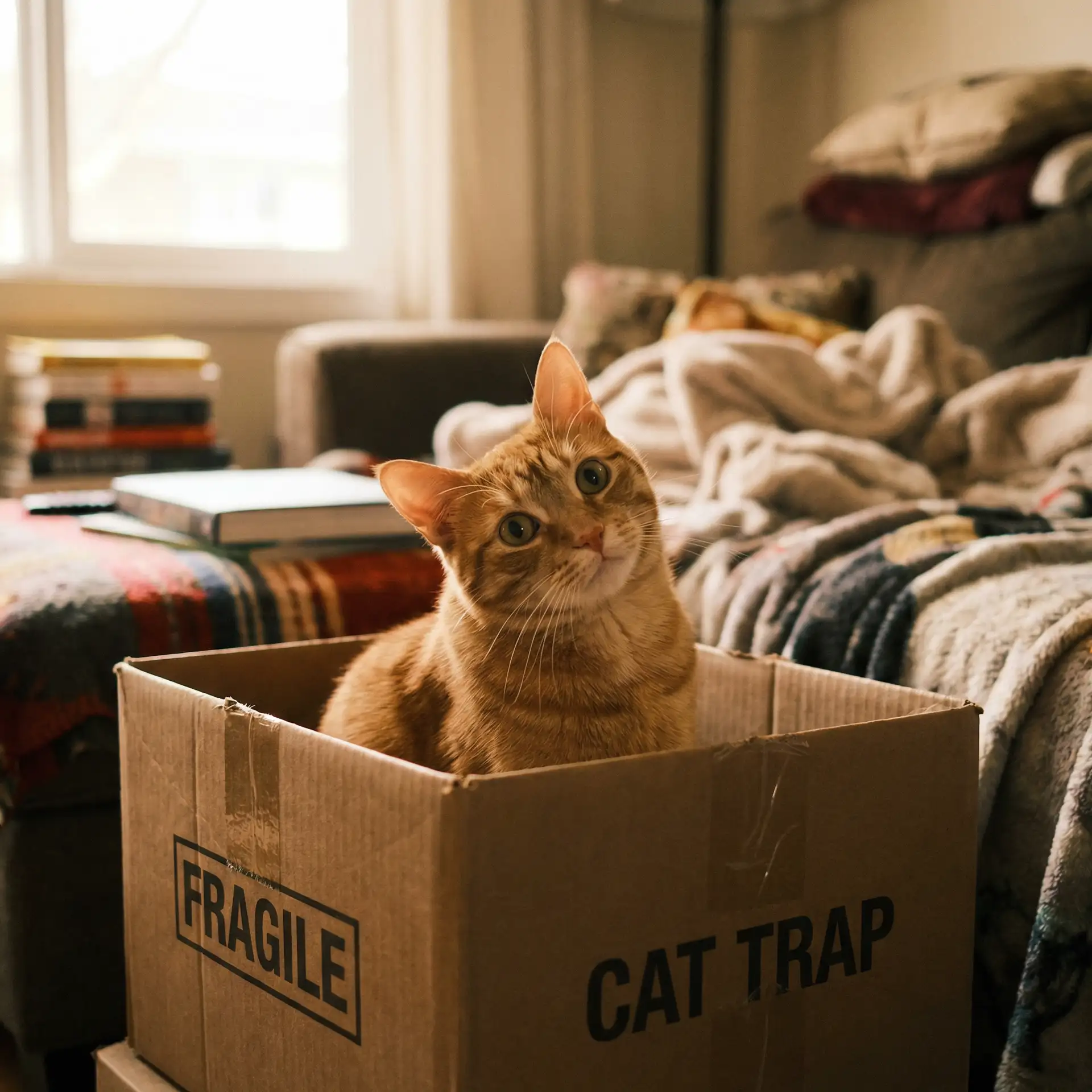 橘猫躲在纸箱里 - 桥本有菜作品