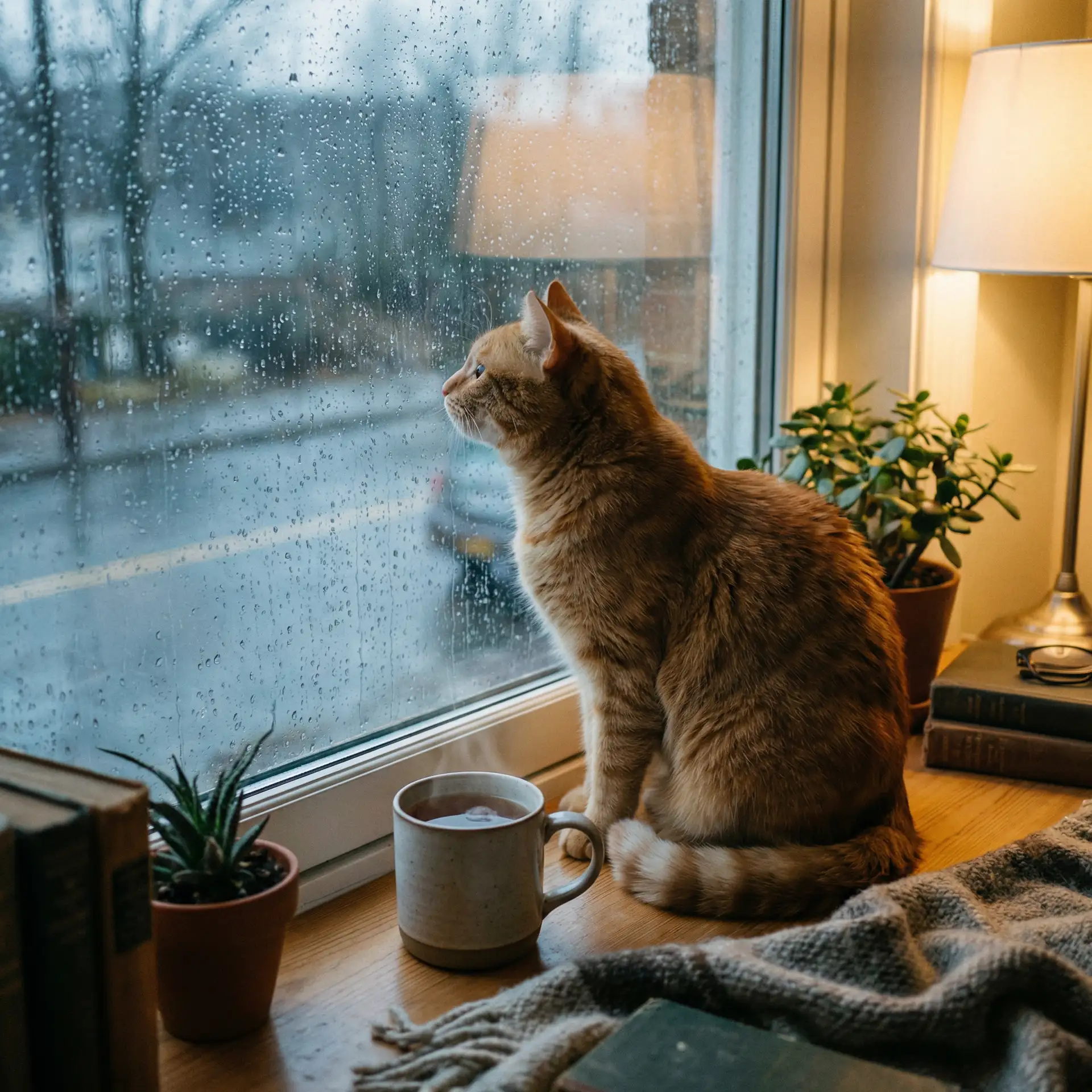 猫咪望着窗外的雨 - 桥本有菜作品